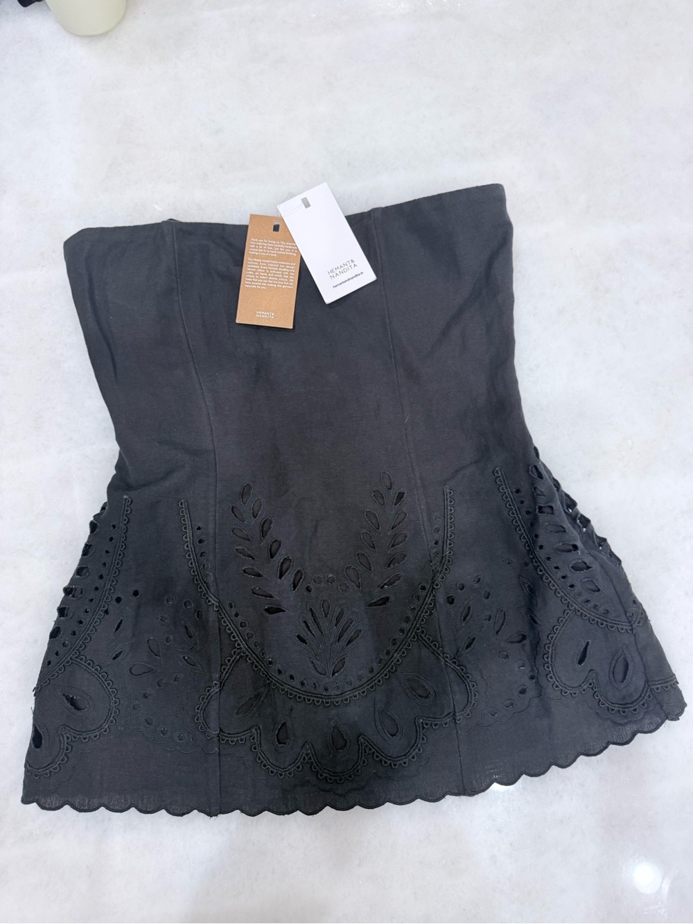 HEMANT & NANDITA Black Strapless Eyelet Top